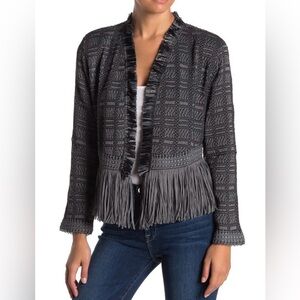 Nic + Zoe Fringe Hem Gray Open Cardigan